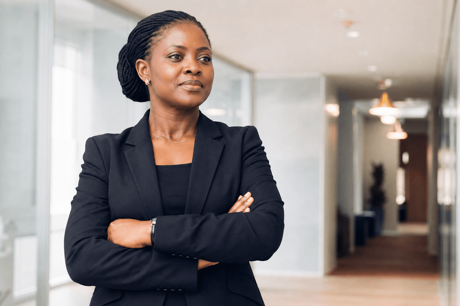 African desk lead with a confident presence